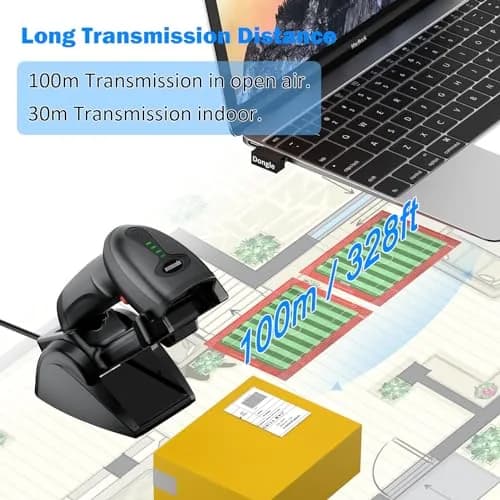 Symcode MJ-4590DA 2D Wireless Barcode Scanner with Charging Stand & Bluetooth | 10000 Codes Inventory, 40m Range thumbnail 4