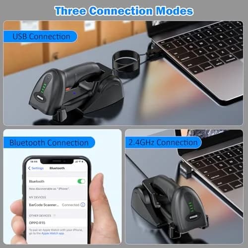 Symcode MJ-4590DA 2D Wireless Barcode Scanner with Charging Stand & Bluetooth | 10000 Codes Inventory, 40m Range thumbnail 5