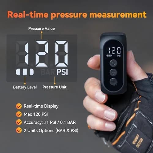 anoutway AT1 PRO Electric Bike Pump with Gauge 120PSI Portable | Real-Time Pressure Tracking thumbnail 2