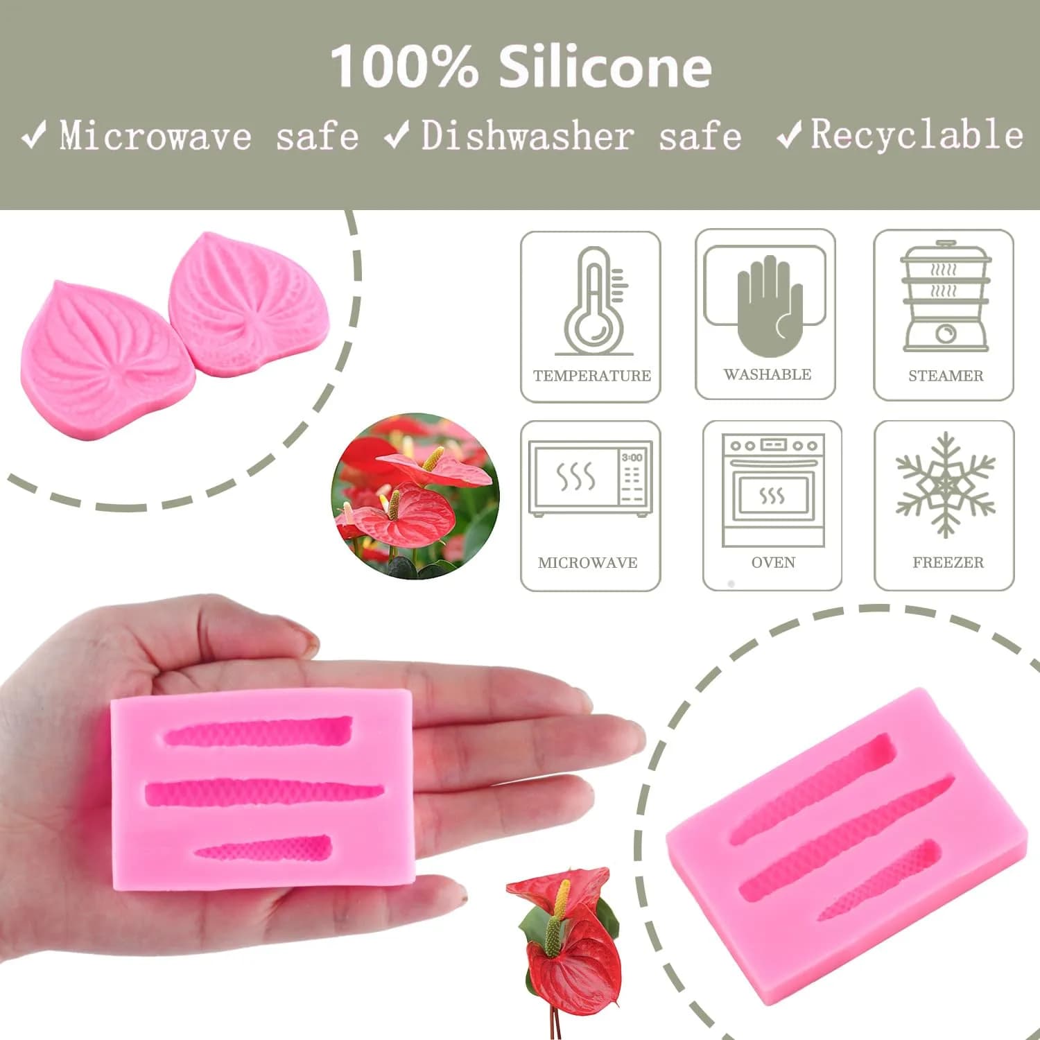 ZiXiang Anthurium Silicone Mold Set of 2 | Food Grade Cake Decorating & Chocolate Making Molds - view 4