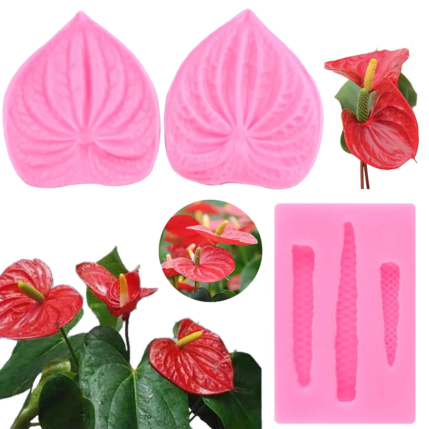 ZiXiang Anthurium Silicone Mold Set of 2 | Food Grade Cake Decorating & Chocolate Making Molds - main product image