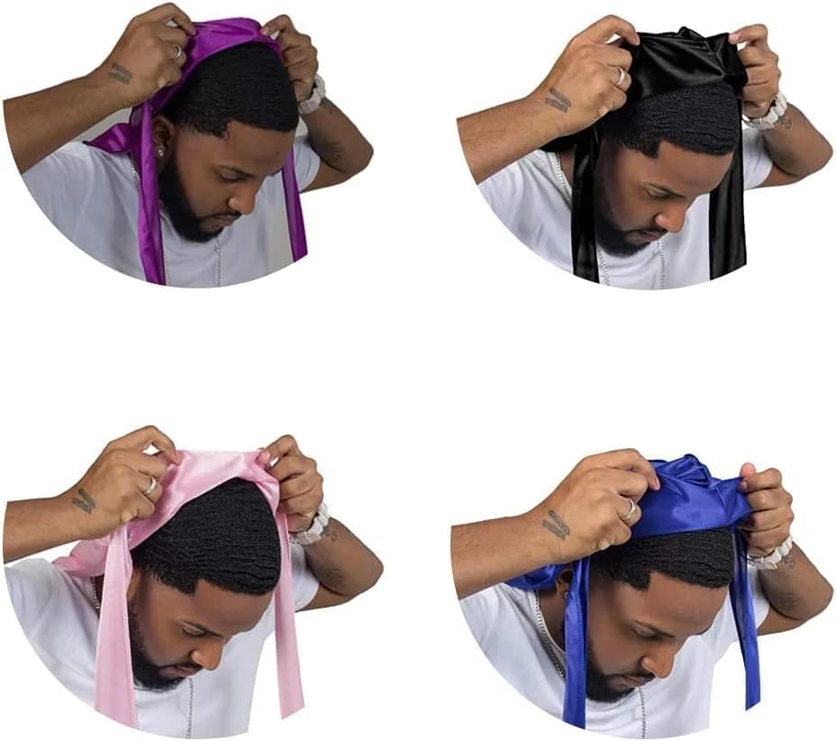 ForceWave Silky Durags and Wave Cap Set (5-Pack, Black Blue Pink Purple) | Moisture-Retaining Satin for 360 Waves thumbnail 5