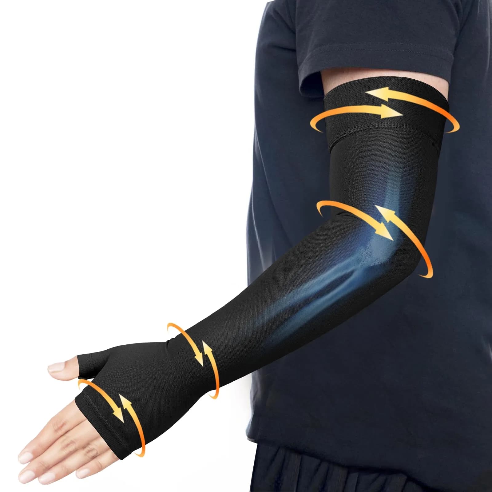 Hiball Lymphedema Medical Compression Arm Sleeve with Gauntlet 20-30 mmHg | Graduated Support for Post-Op & Chronic Conditions — Black (Single)