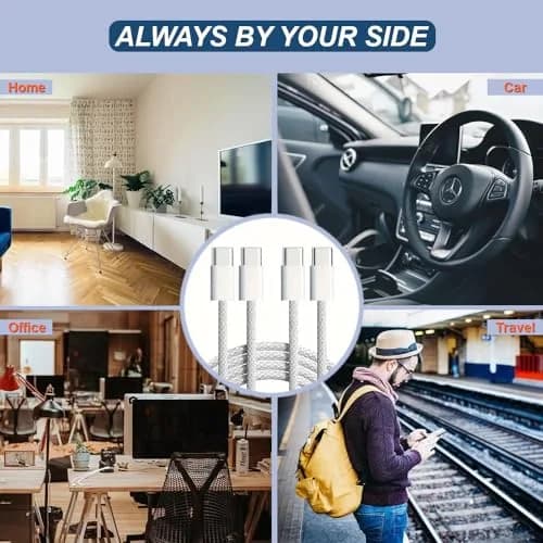 TOP-UP Braided USB C to USB C Cable 3.3FT 2 Pack | 60W PD Fast Charging & Data Sync thumbnail 6