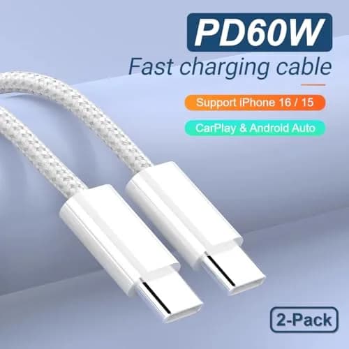 TOP-UP Braided USB C to USB C Cable 3.3FT 2 Pack | 60W PD Fast Charging & Data Sync thumbnail 2