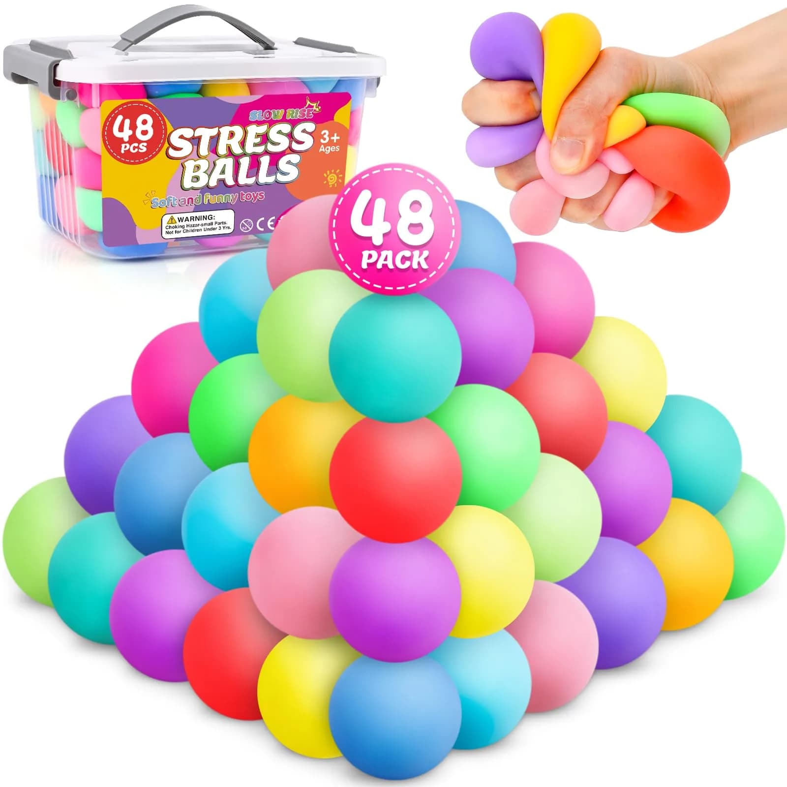 VISCOO 48 Pack Slow Rising Stress Balls 4.1 cm (1.6 Inches) | Non-Toxic TPR for Kids & Adults - main product image