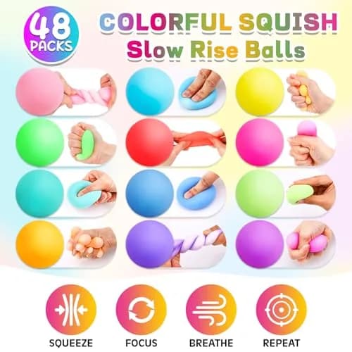 VISCOO 48 Pack Slow Rising Stress Balls 4.1 cm (1.6 Inches) | Non-Toxic TPR for Kids & Adults thumbnail 4
