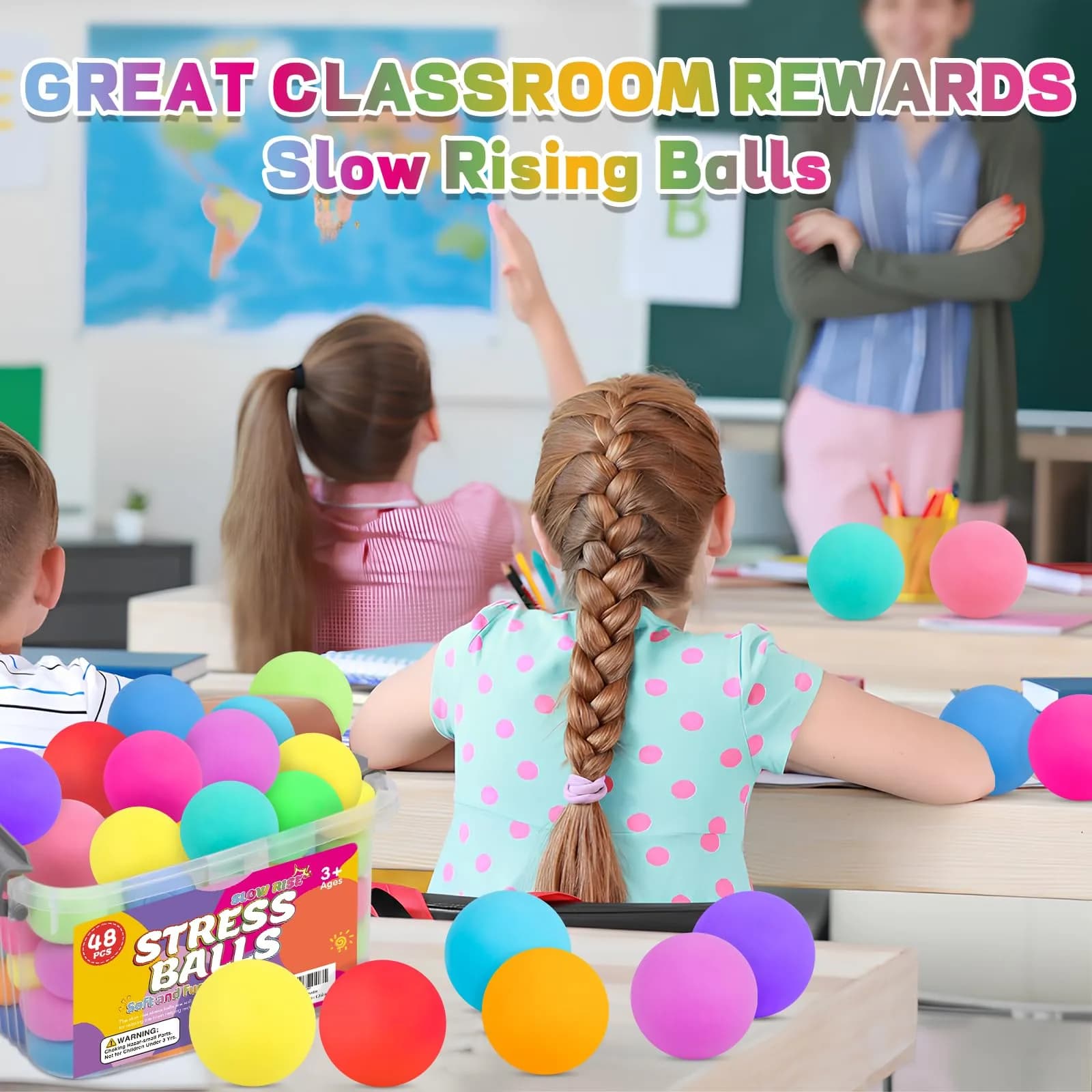 VISCOO 48 Pack Slow Rising Stress Balls 4.1 cm (1.6 Inches) | Non-Toxic TPR for Kids & Adults - view 6