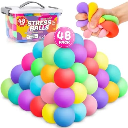 VISCOO 48 Pack Slow Rising Stress Balls 4.1 cm (1.6 Inches) | Non-Toxic TPR for Kids & Adults thumbnail 1