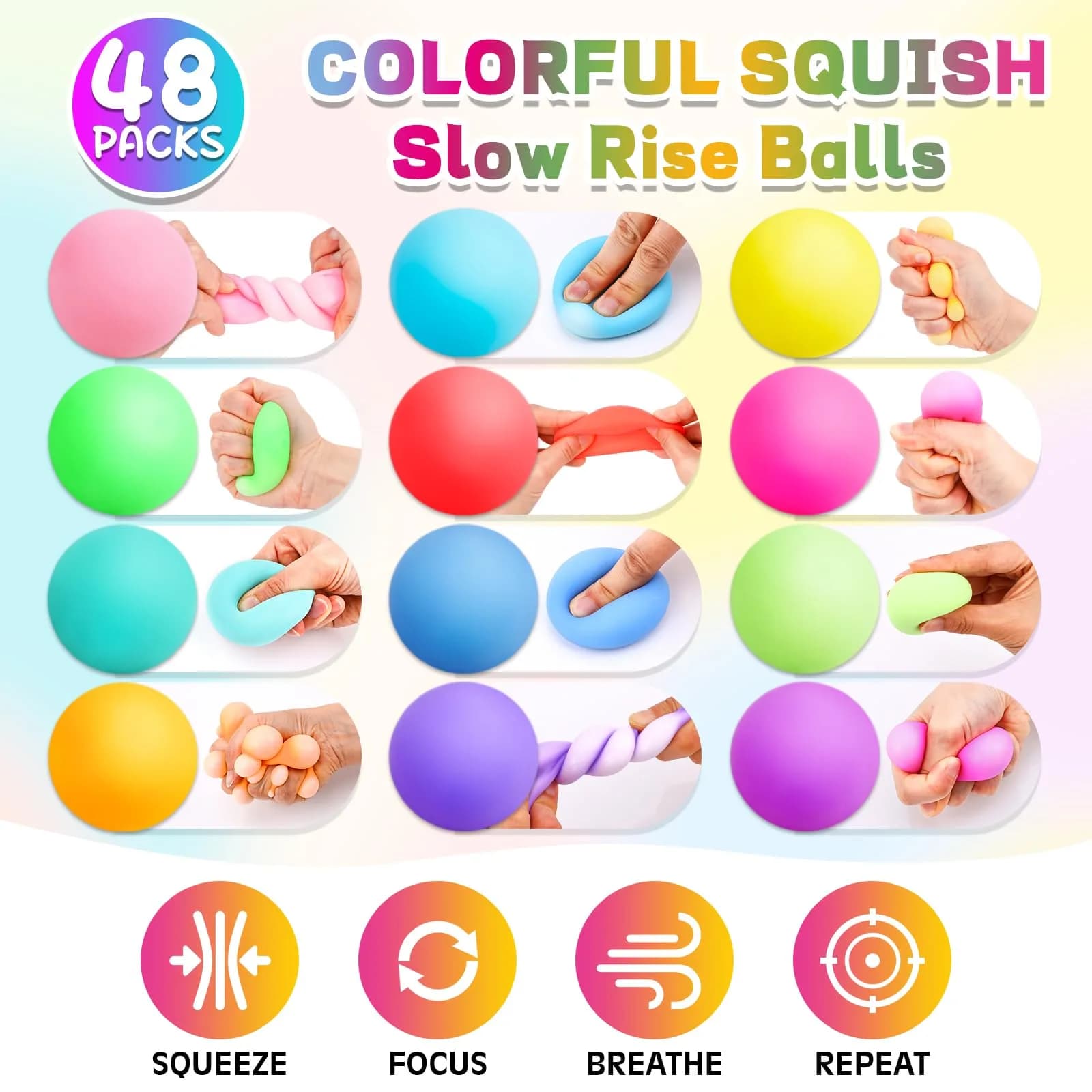 VISCOO 48 Pack Slow Rising Stress Balls 4.1 cm (1.6 Inches) | Non-Toxic TPR for Kids & Adults - view 4