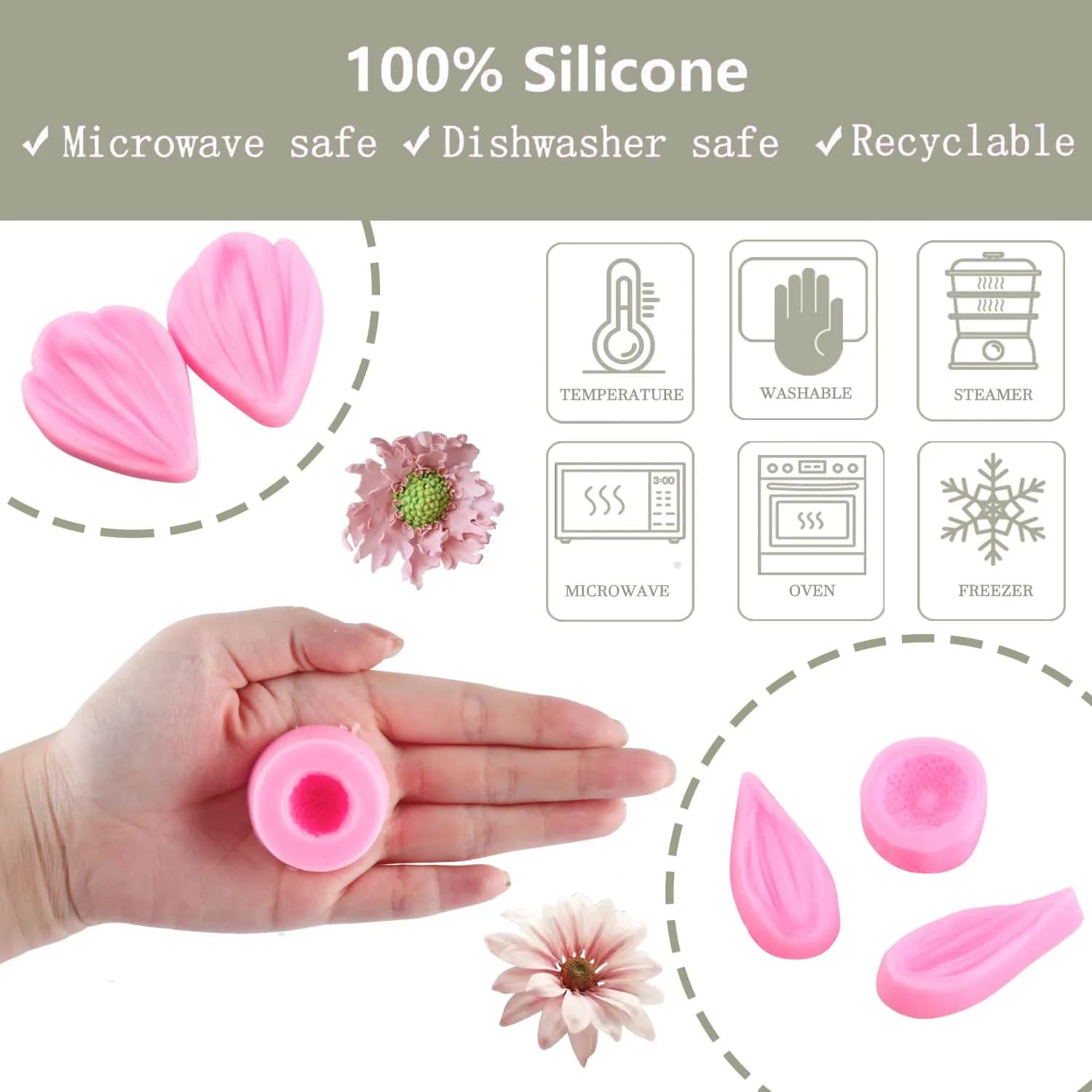ZiXiang Daisy Flower Silicone Veined Mold Set of 3 | Food Grade Baking & Chocolate Molds - view 4