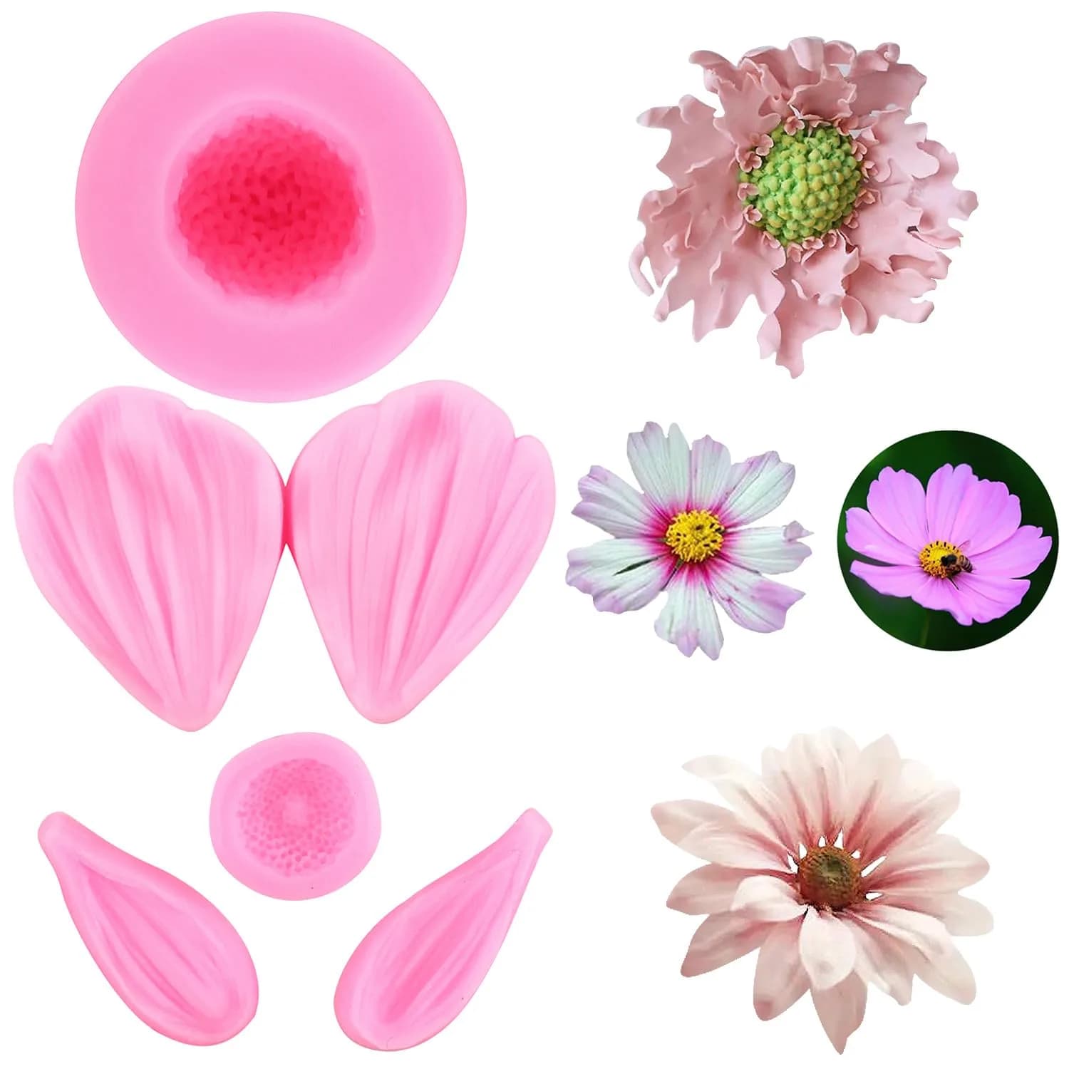 ZiXiang Daisy Flower Silicone Veined Mold Set of 3 | Food Grade Baking & Chocolate Molds - main product image