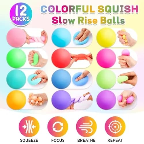 VISCOO 12 Pack Slow Rising Stress Balls 4.1 cm (1.6 In) | Non-Toxic TPR Fidget Toy thumbnail 4