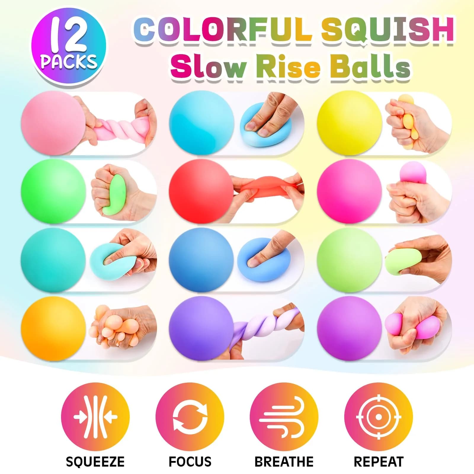 VISCOO 12 Pack Slow Rising Stress Balls 4.1 cm (1.6 In) | Non-Toxic TPR Fidget Toy - view 4