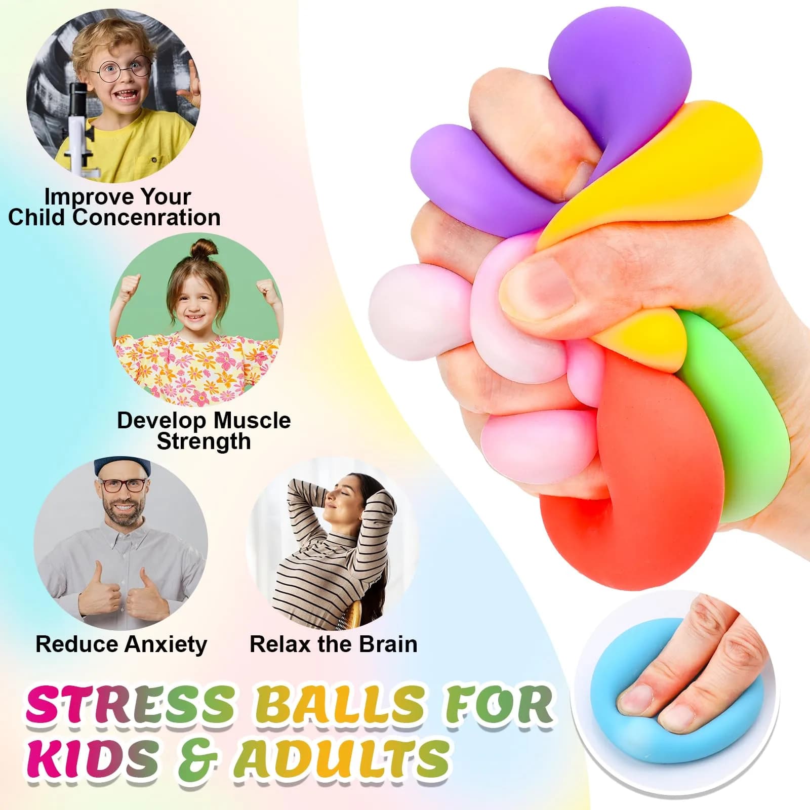 VISCOO 12 Pack Slow Rising Stress Balls 4.1 cm (1.6 In) | Non-Toxic TPR Fidget Toy - view 5
