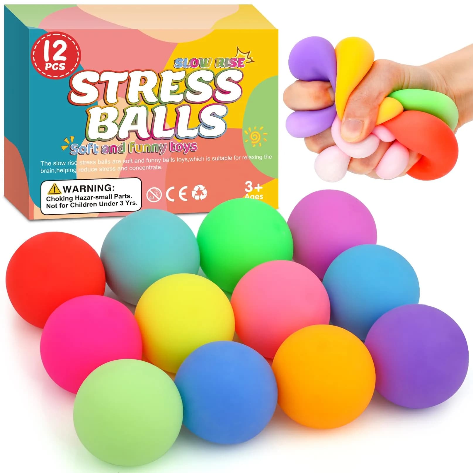 VISCOO 12 Pack Slow Rising Stress Balls 4.1 cm (1.6 In) | Non-Toxic TPR Fidget Toy