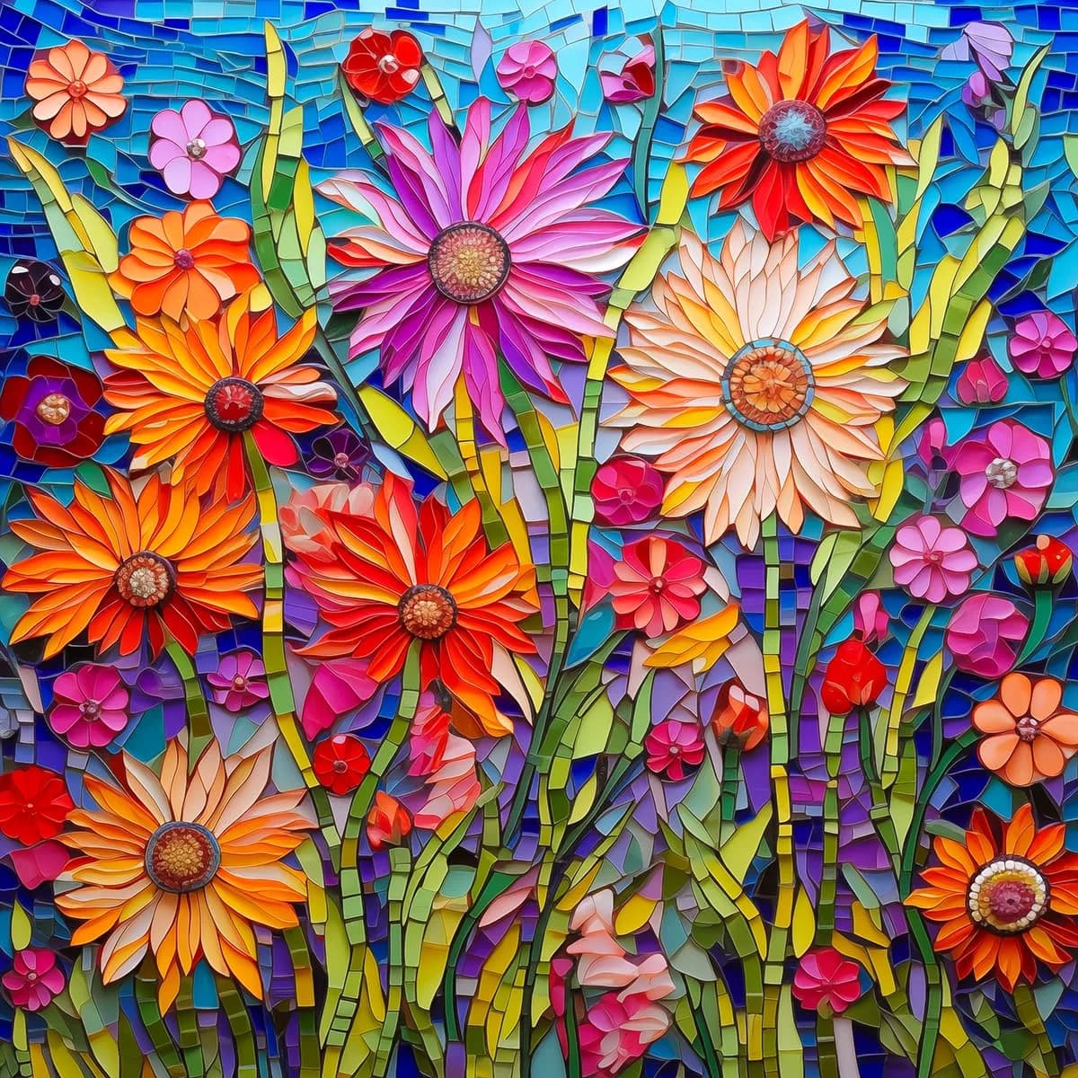 Bgraamiens Mosaic Art Flowers 1000 Piece Jigsaw Puzzle for Adults | 61cm x 61cm (24" x 24")