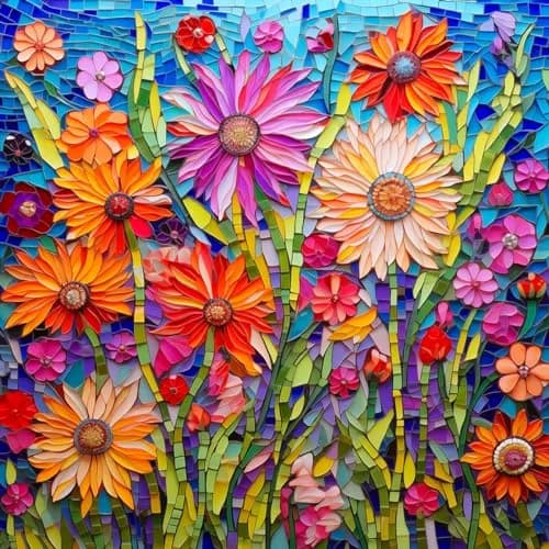 Bgraamiens Mosaic Art Flowers 1000 Piece Jigsaw Puzzle for Adults | 61cm x 61cm (24" x 24") thumbnail 1