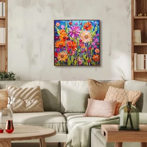 Bgraamiens Mosaic Art Flowers 1000 Piece Jigsaw Puzzle for Adults | 61cm x 61cm (24" x 24") thumbnail 4