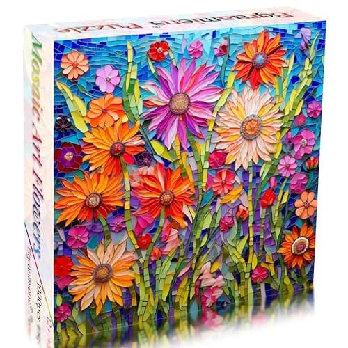 Bgraamiens Mosaic Art Flowers 1000 Piece Jigsaw Puzzle for Adults | 61cm x 61cm (24" x 24") thumbnail 2