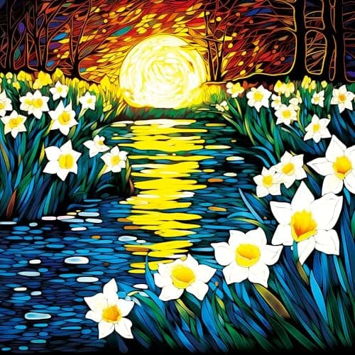 Bgraamiens Puzzle-Moonlight Daffodils 1000 Pieces Square Puzzle | Beautiful Daffodils in Moonlight for Adults thumbnail 1