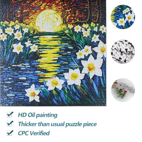 Bgraamiens Puzzle-Moonlight Daffodils 1000 Pieces Square Puzzle | Beautiful Daffodils in Moonlight for Adults thumbnail 5