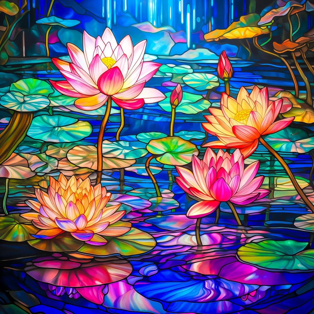 Bgraamiens Stained Glass Waterlily Jigsaw Puzzle 1000-Piece | Vibrant Floral Art for Adults — Stained Glass Waterlily