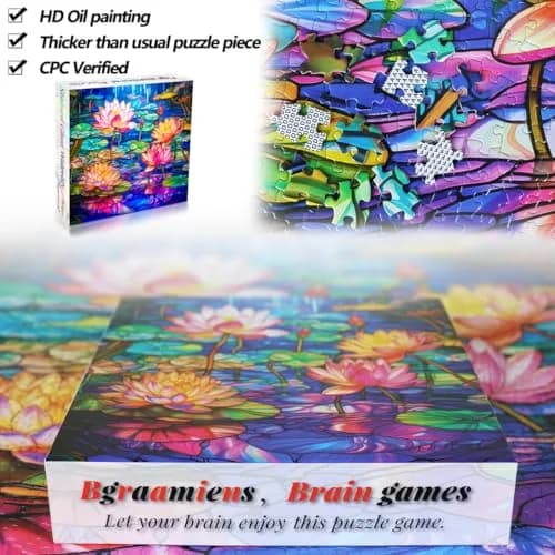 Bgraamiens Stained Glass Waterlily Jigsaw Puzzle 1000-Piece | Vibrant Floral Art for Adults thumbnail 5