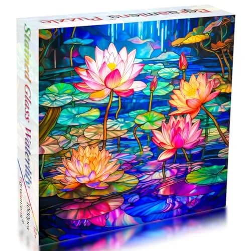 Bgraamiens Stained Glass Waterlily Jigsaw Puzzle 1000-Piece | Vibrant Floral Art for Adults thumbnail 2