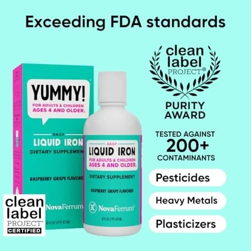 NovaFerrum Yummy Liquid Iron Supplement 473ml (16 Fl Oz) | 18mg Iron/Tbsp | Gluten & Sugar-Free thumbnail 2