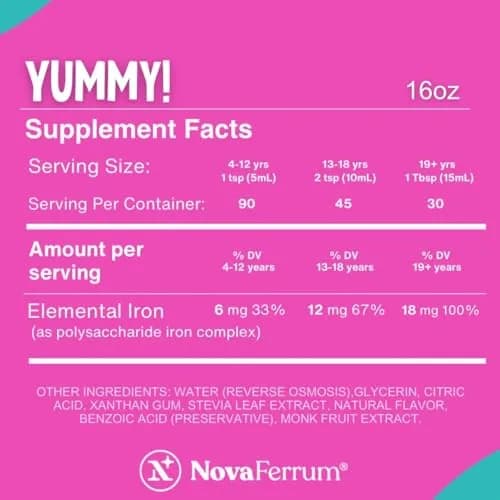 NovaFerrum Yummy Liquid Iron Supplement 473ml (16 Fl Oz) | 18mg Iron/Tbsp | Gluten & Sugar-Free thumbnail 3
