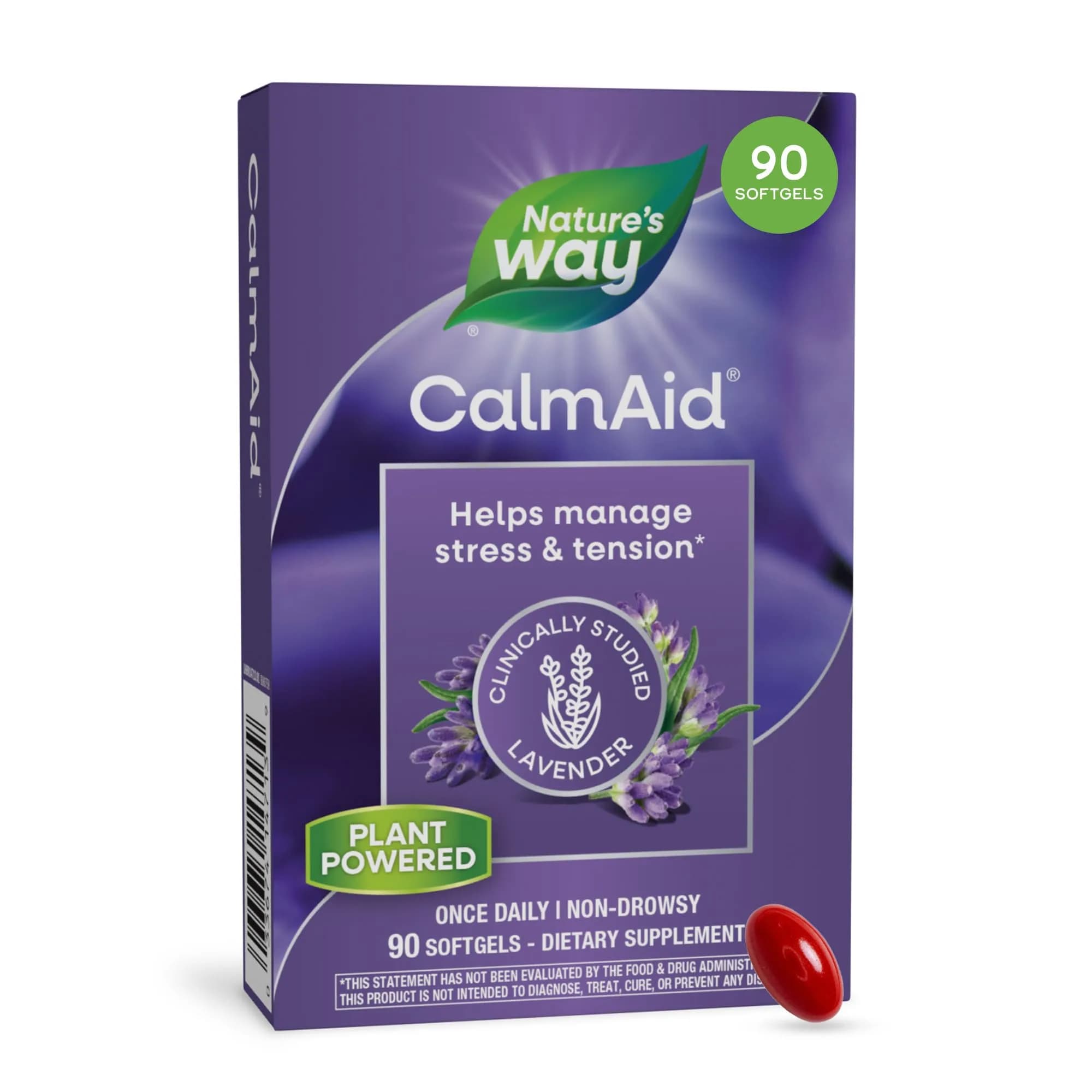 Nature's Way CalmAid Lavender Oil Supplement 90 Softgels | Clinically Studied Silexan for Calm & Stress Support - main product image