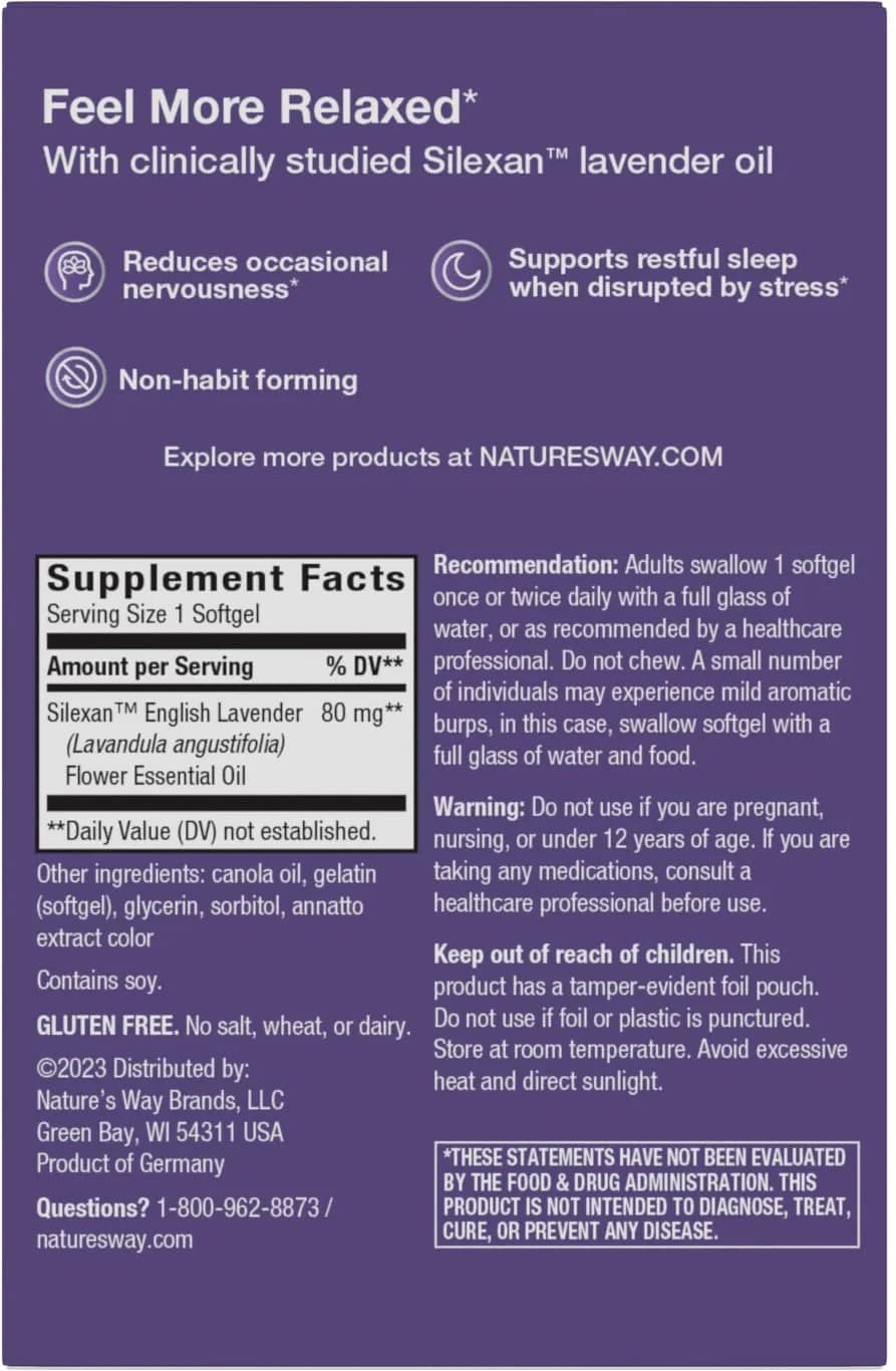 Nature's Way CalmAid Lavender Oil Supplement 90 Softgels | Clinically Studied Silexan for Calm & Stress Support - view 8