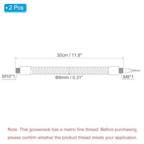 PATIKIL 11.8" Universal Gooseneck Hose, 2 Pcs M10 to M8 Thread | Flexible Metal Tubing for DIY & Repair thumbnail 2