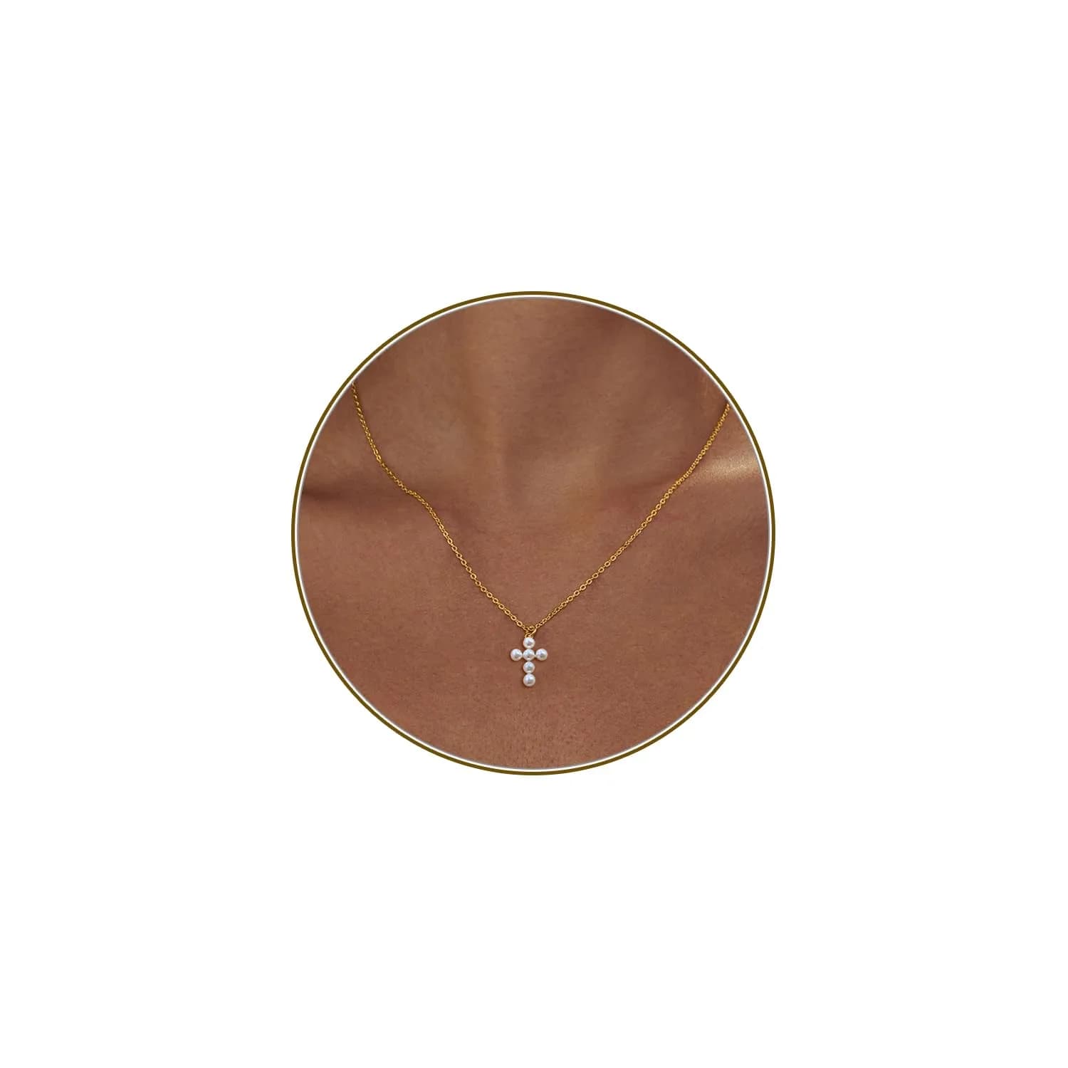 HERIER Gold Pearl Cross Necklace for Women 18K Gold Plated 41.9cm (16.5") | Faith & Fashion Jewelry - main product image