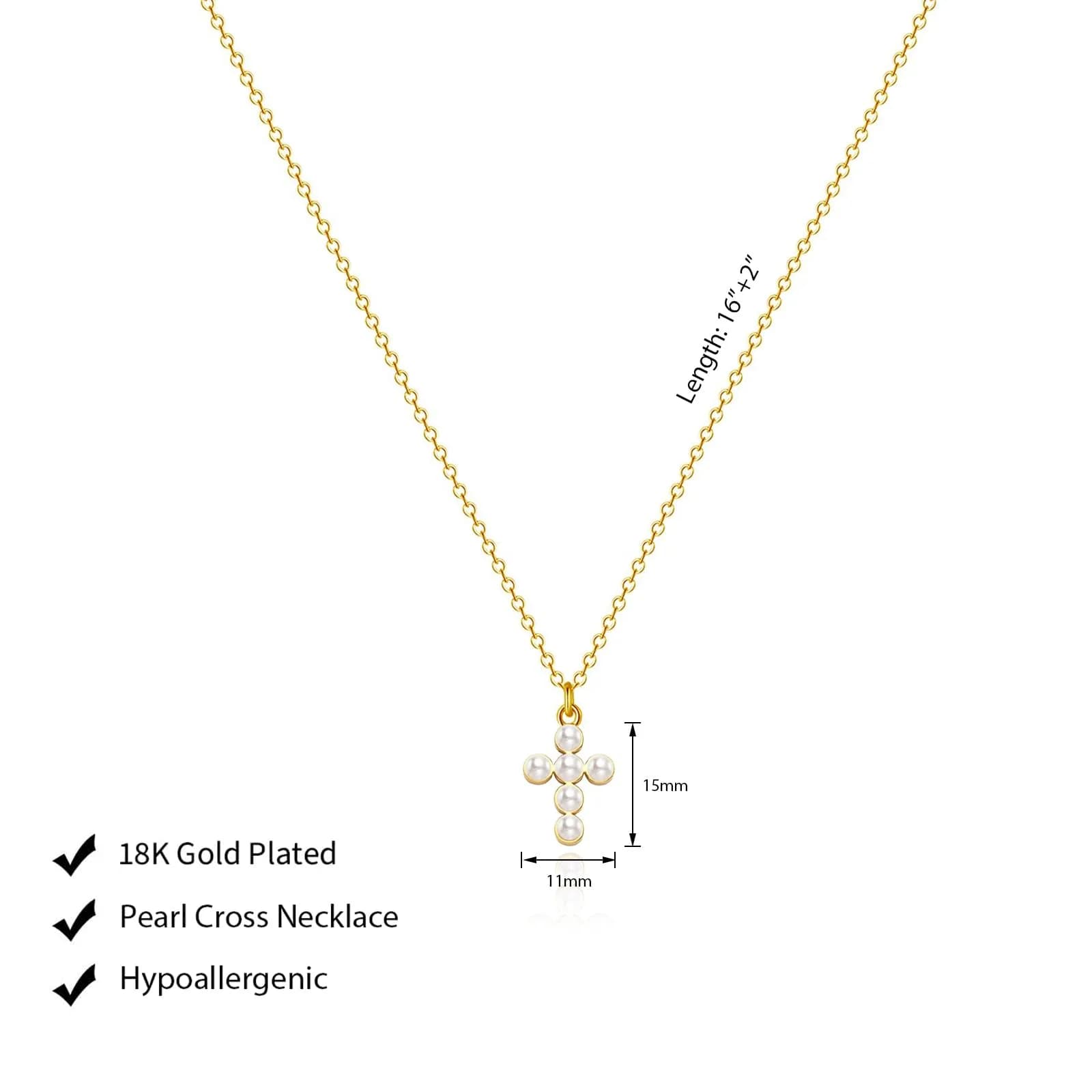 HERIER Gold Pearl Cross Necklace for Women 18K Gold Plated 41.9cm (16.5") | Faith & Fashion Jewelry - view 5