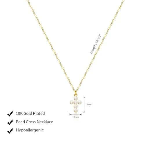 HERIER Gold Pearl Cross Necklace for Women 18K Gold Plated 41.9cm (16.5") | Faith & Fashion Jewelry thumbnail 5