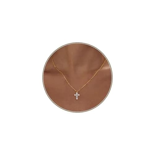HERIER Gold Pearl Cross Necklace for Women 18K Gold Plated 41.9cm (16.5") | Faith & Fashion Jewelry thumbnail 1