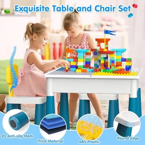 OCATO Kids Table and 4 Chairs Set Activity Table Water Table for Kids 152PCS Large Building Blocks | Versatile, Durable & Safe (70-120 chars) thumbnail 5