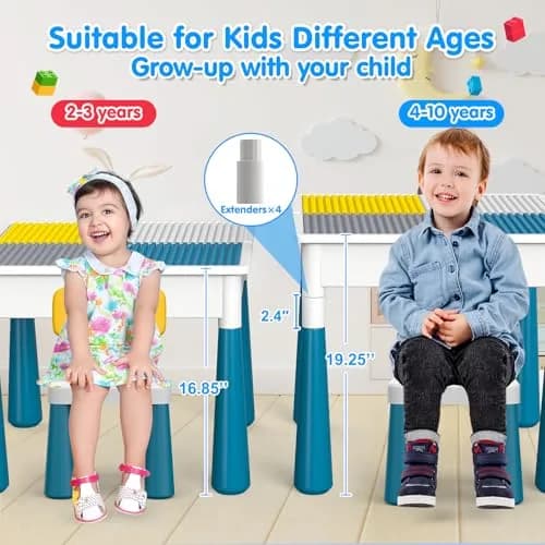 OCATO Kids Table and 4 Chairs Set Activity Table Water Table for Kids 152PCS Large Building Blocks | Versatile, Durable & Safe (70-120 chars) thumbnail 7