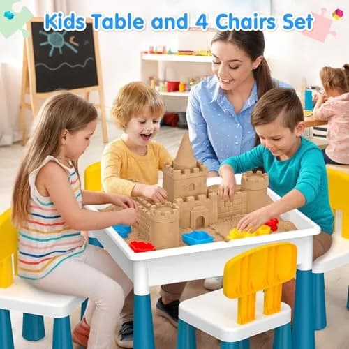 OCATO Kids Table and 4 Chairs Set Activity Table Water Table for Kids 152PCS Large Building Blocks | Versatile, Durable & Safe (70-120 chars) thumbnail 2