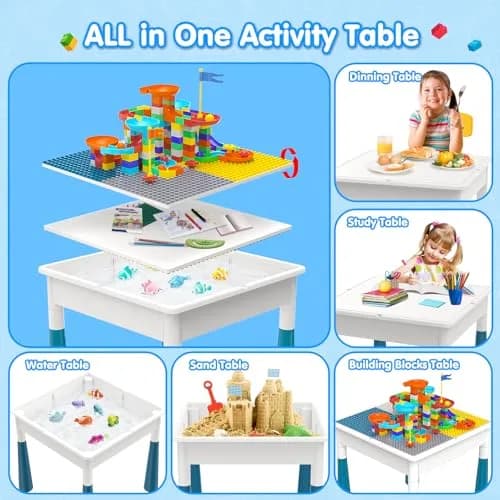 OCATO Kids Table and 4 Chairs Set Activity Table Water Table for Kids 152PCS Large Building Blocks | Versatile, Durable & Safe (70-120 chars) thumbnail 3