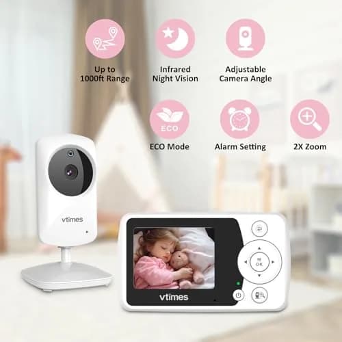 VTimes Baby Monitor with Camera and Audio, No WiFi, 2.4" LCD Screen, 1000ft Range | Secure FHSS Connection for Indian Homes thumbnail 3