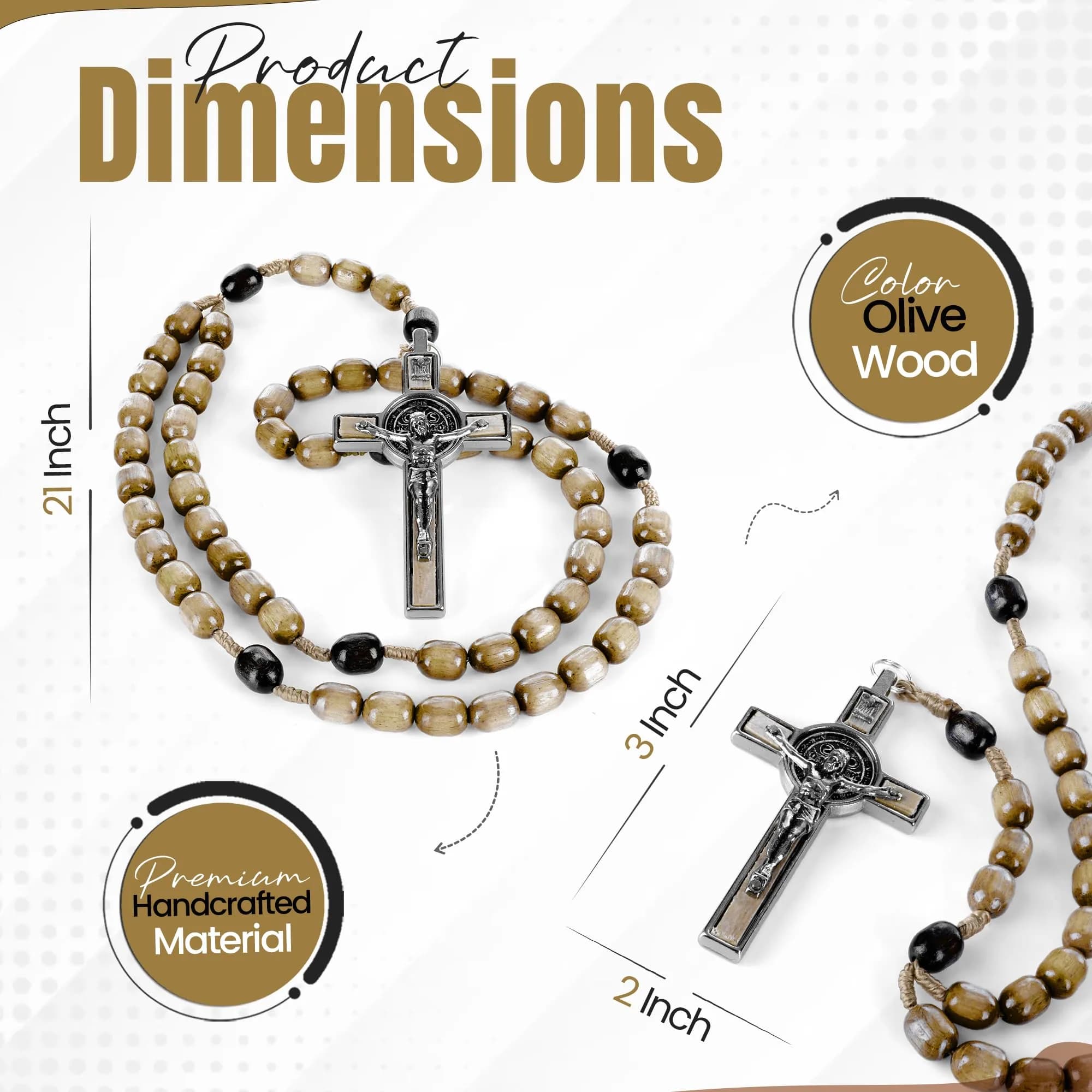 SANCTUM VERITAS Olive Wood Catholic Rosary Necklace | Large Italian Prayer Beads Gift 21.5 cm - view 2