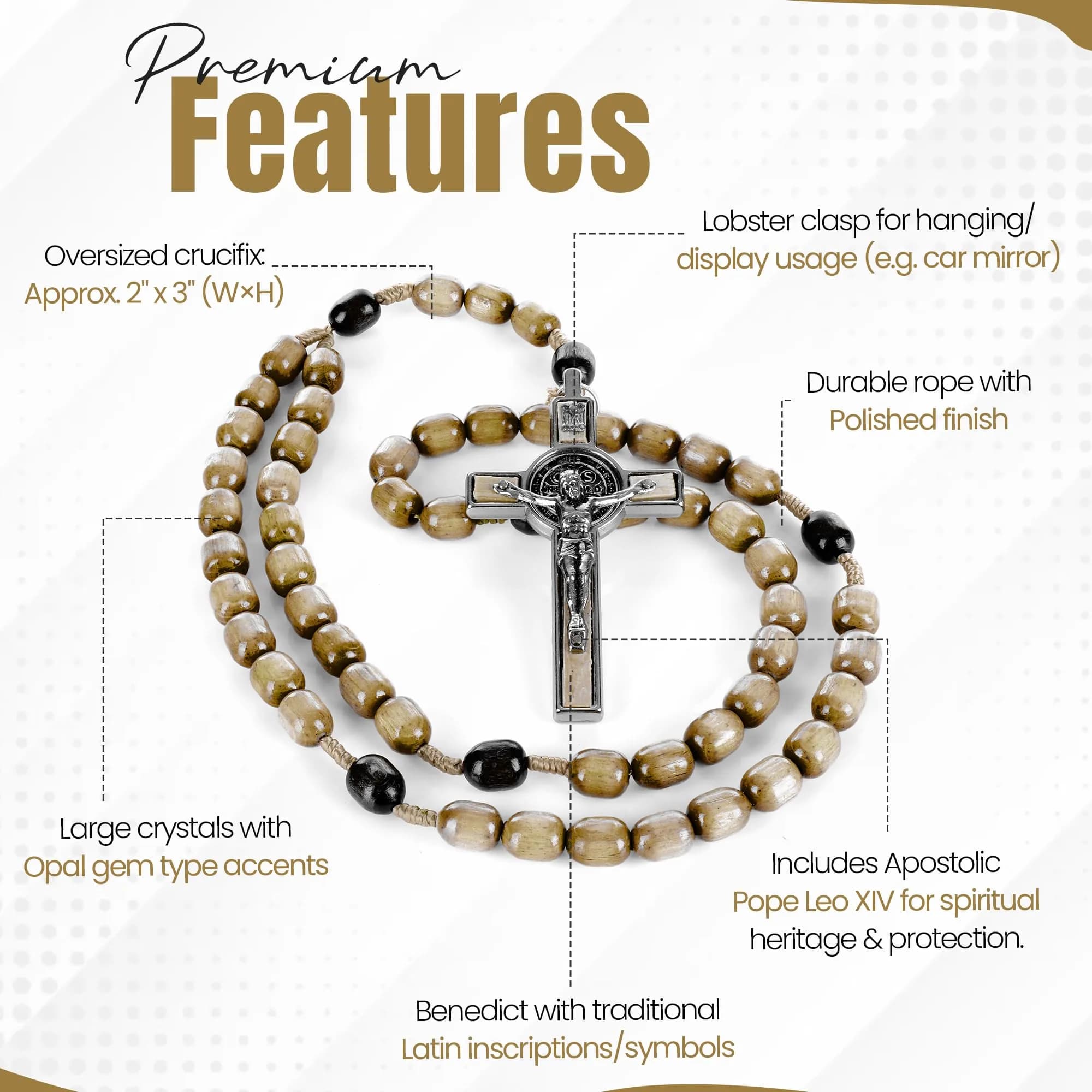 SANCTUM VERITAS Olive Wood Catholic Rosary Necklace | Large Italian Prayer Beads Gift 21.5 cm - view 3
