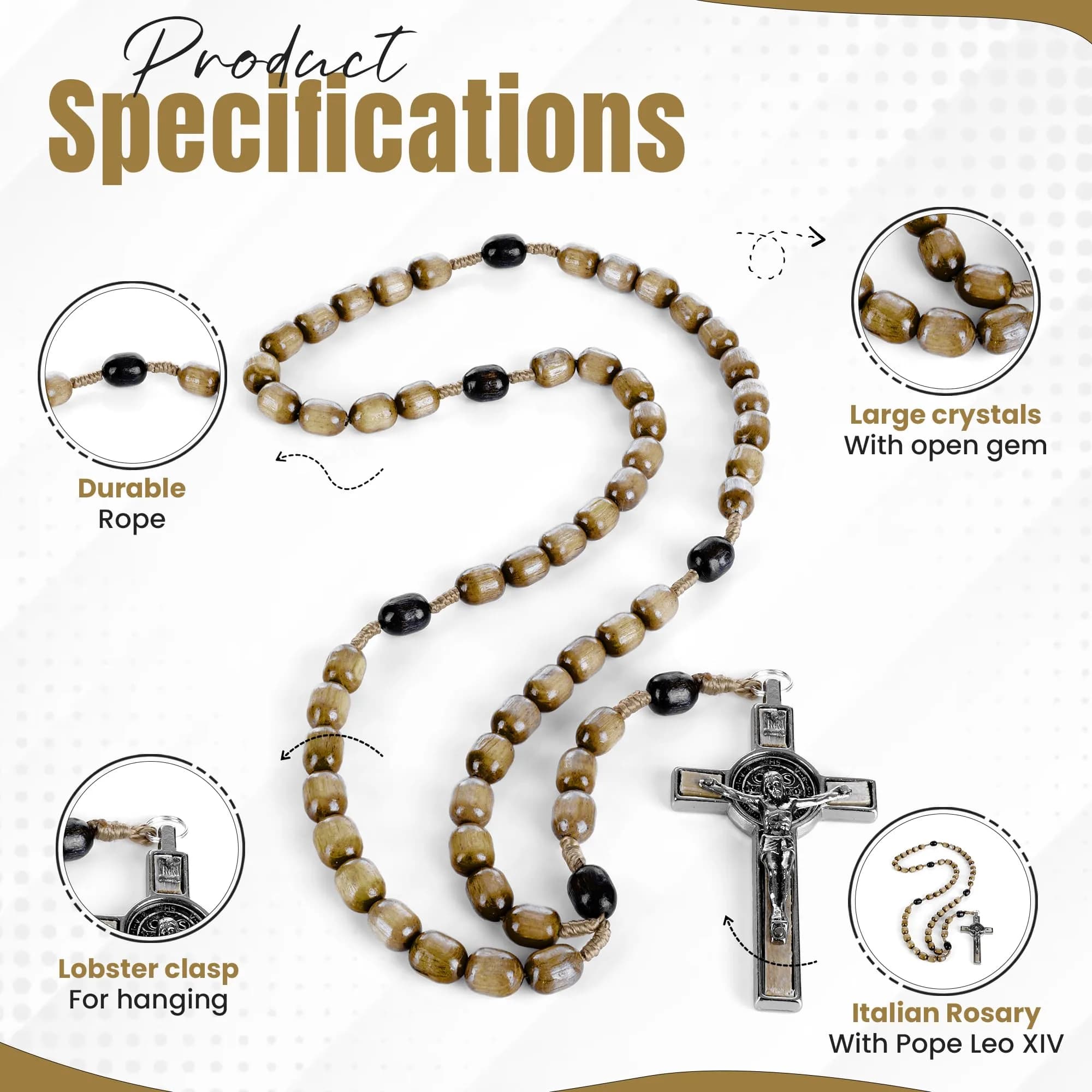 SANCTUM VERITAS Olive Wood Catholic Rosary Necklace | Large Italian Prayer Beads Gift 21.5 cm - view 4