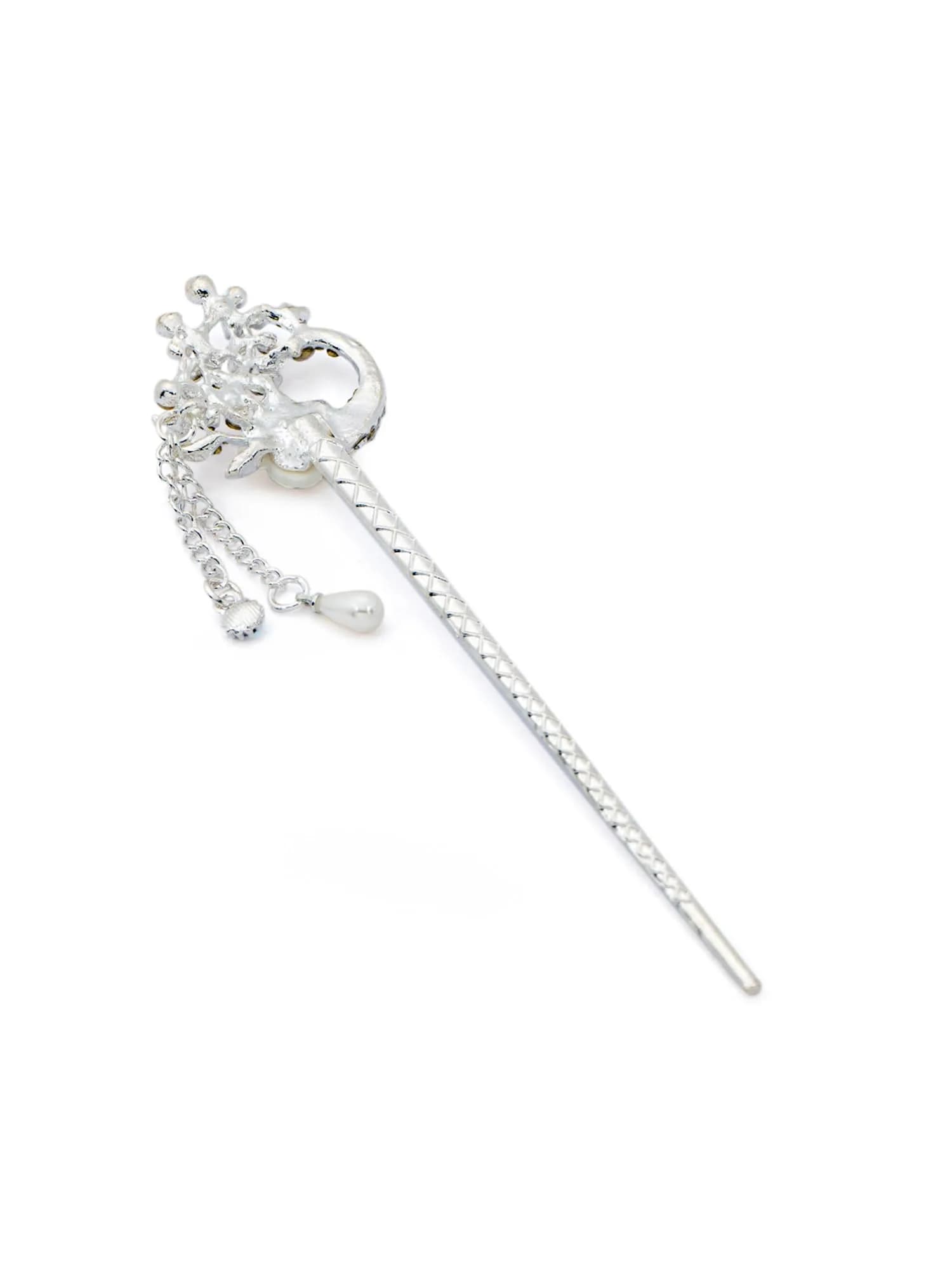 Yellow Chimes Floral Hair Stick for Bun, 16.2 cm (6.38 in) | Pearl & Crystal Embellished Juda Pin - view 2