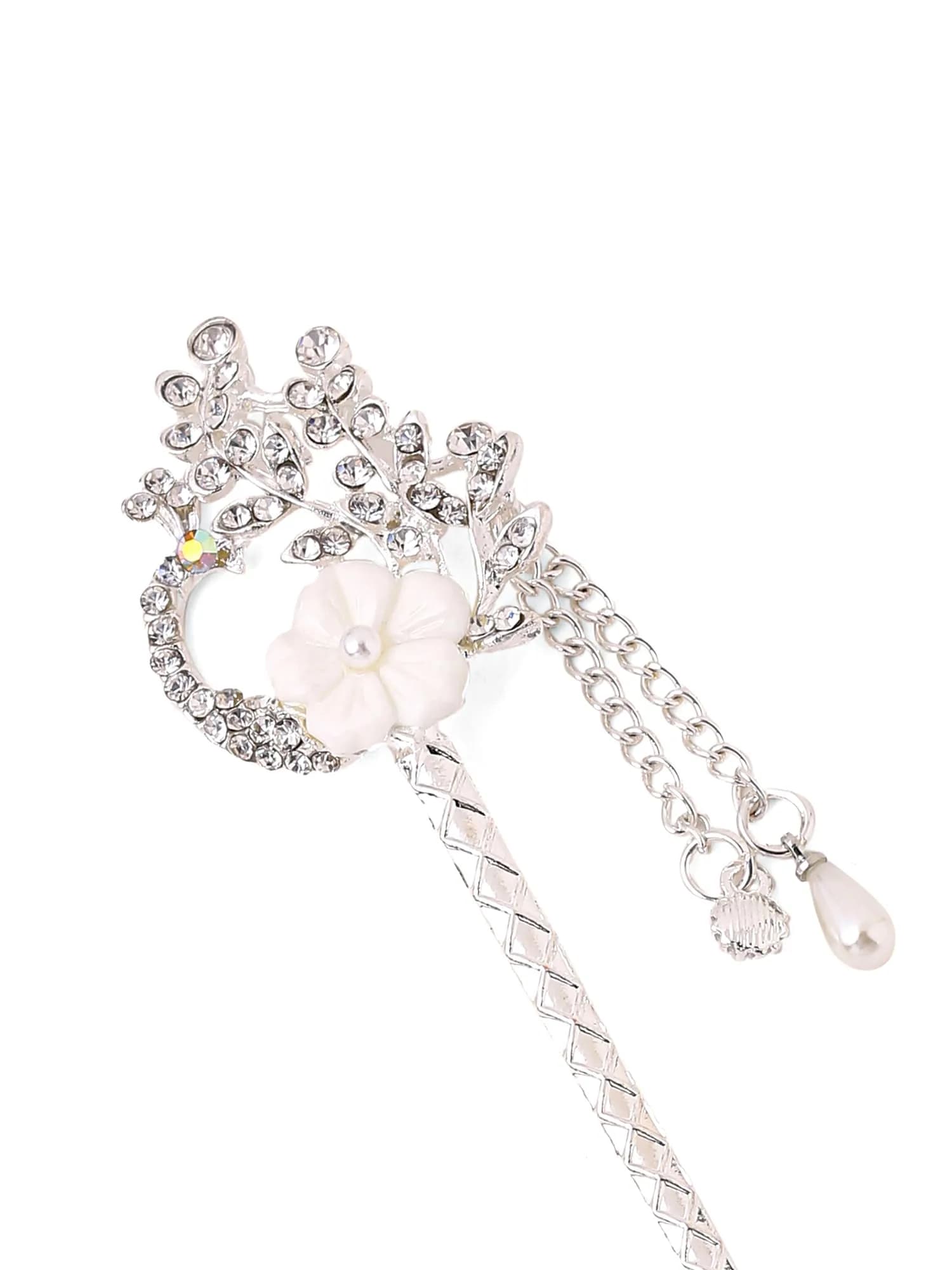 Yellow Chimes Floral Hair Stick for Bun, 16.2 cm (6.38 in) | Pearl & Crystal Embellished Juda Pin - view 3