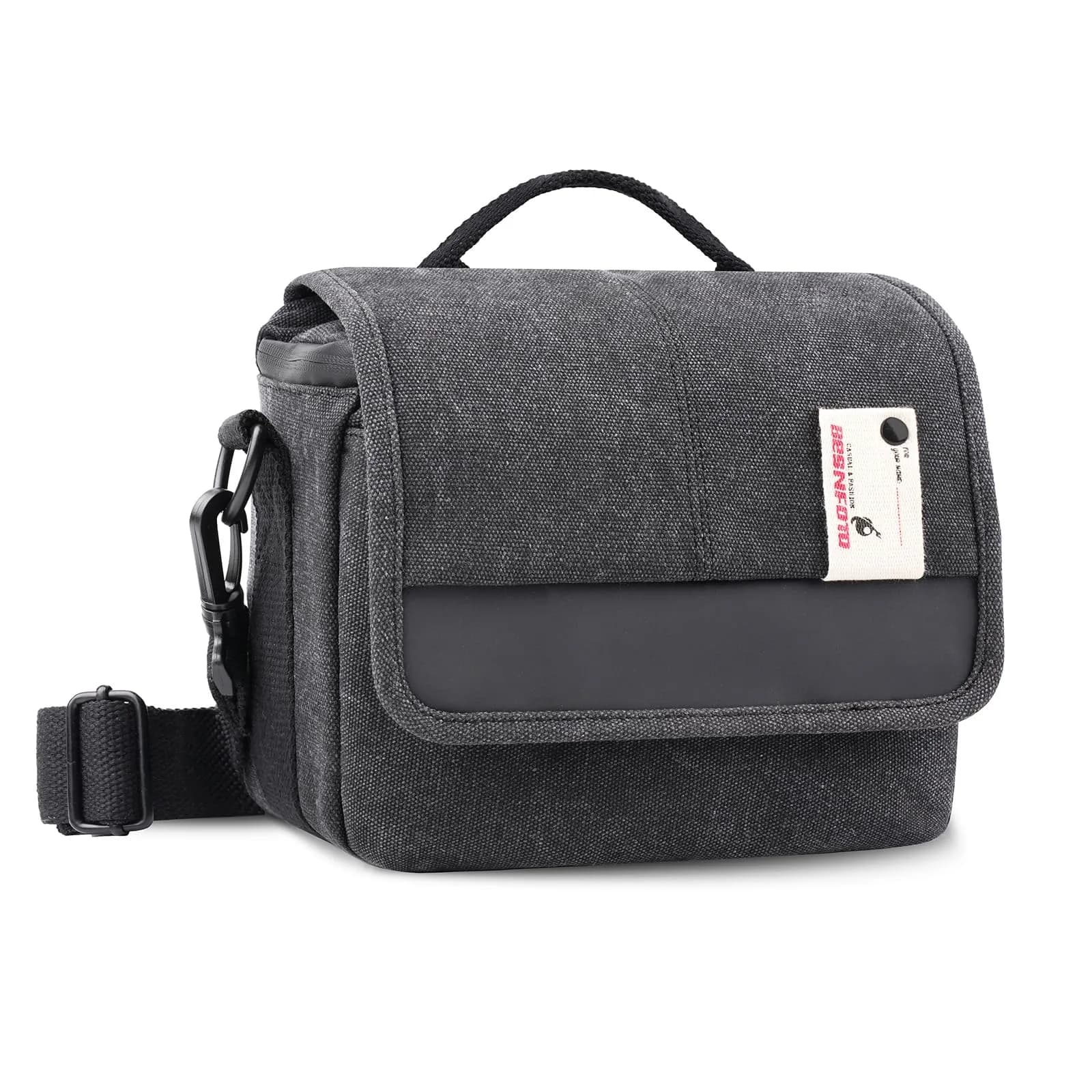 Besnfoto Army Green Retro Camera Bag | Waterproof Messenger Crossbody Case for DSLR Mirrorless Cameras (20cm x 13cm x 20cm) — Black Gray