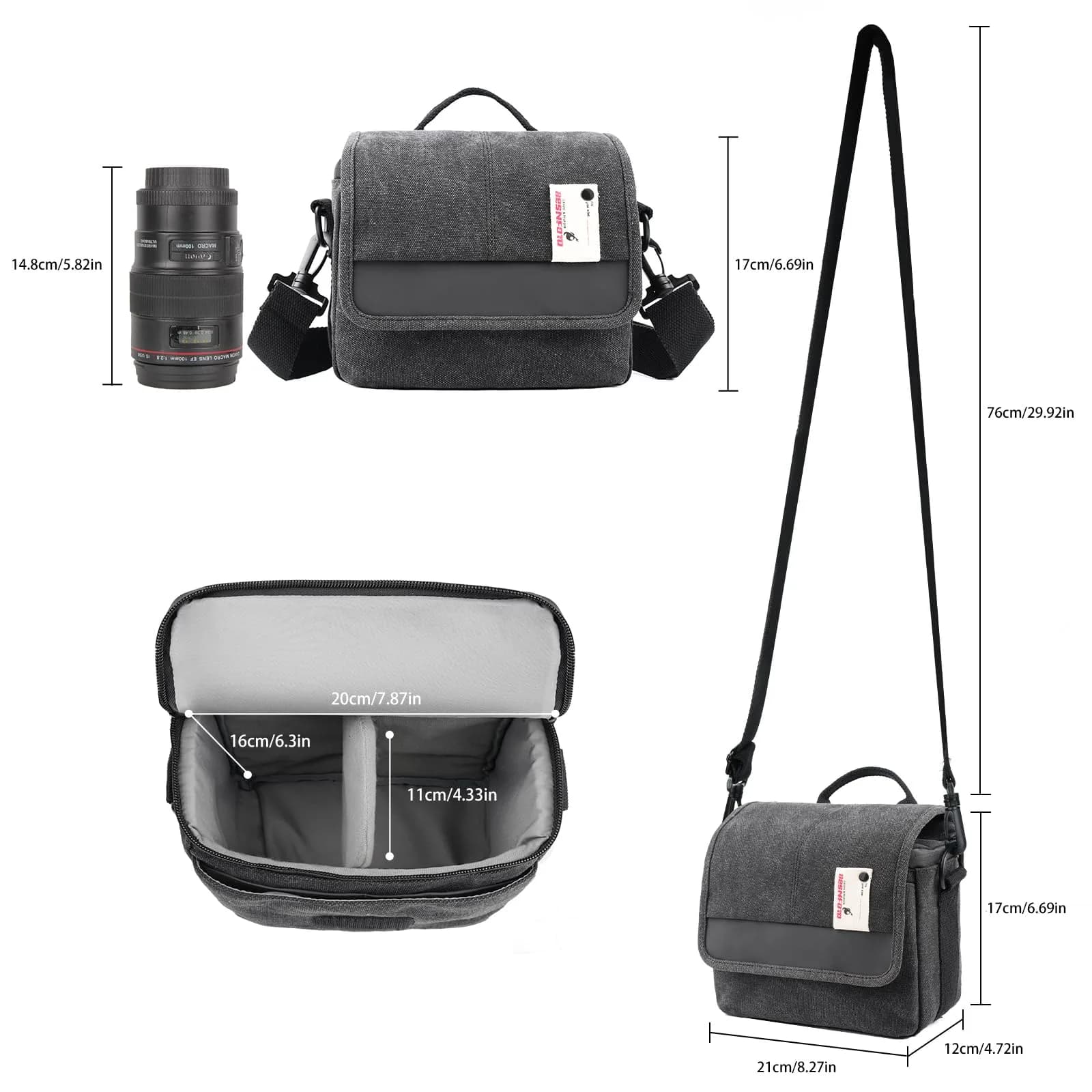 Besnfoto Small Camera Bag Purse 21cm (8.27in) | Waterproof Canvas Messenger for Mirrorless DSLR Cameras - view 5
